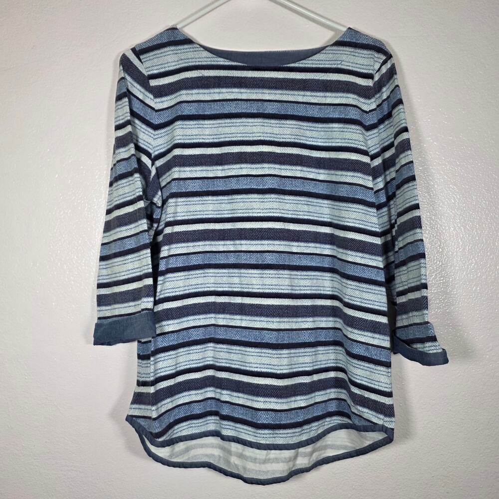 Talbots Striped 3/4 Sleeve Cotton Stretch Top Blue White Women’s L